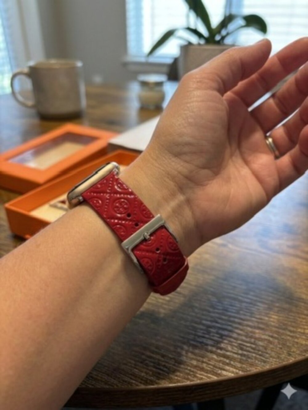 ✨ Tory Burch Red Leather Apple Watch Band - Embossed Miller Logo - 38/40mm